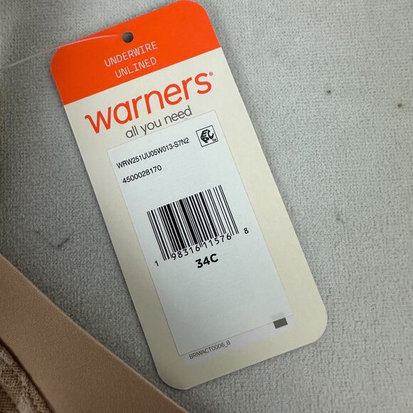 Warners Blissful Benefits Underwire Unlined Smoothing T-Shirt Bra 34C Beige Lace - Picture 4 of 7